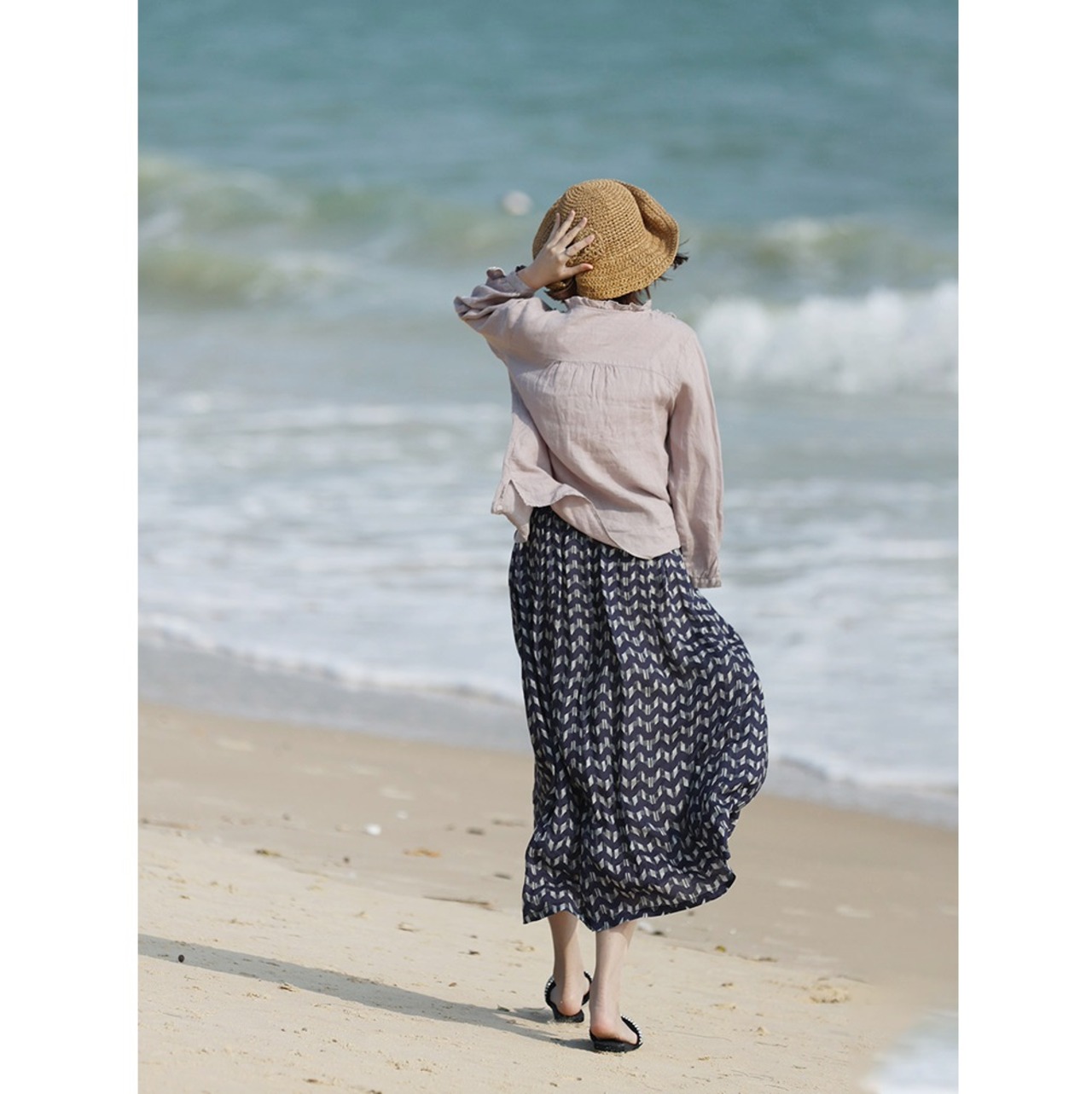 ジオメトリック柄ロングAラインスカート W01234