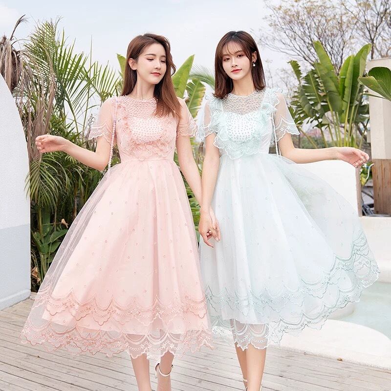 2カラー】レース ワンピース ドレス シフォン ガーリー カジュアル