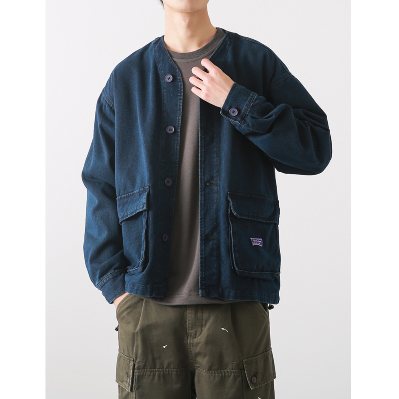 Front button v-neck denim jacket 0078 - 3