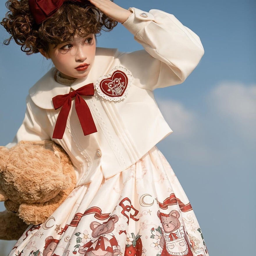 スイートロリィタ セットアップ くまちゃん イチゴ プリント柄