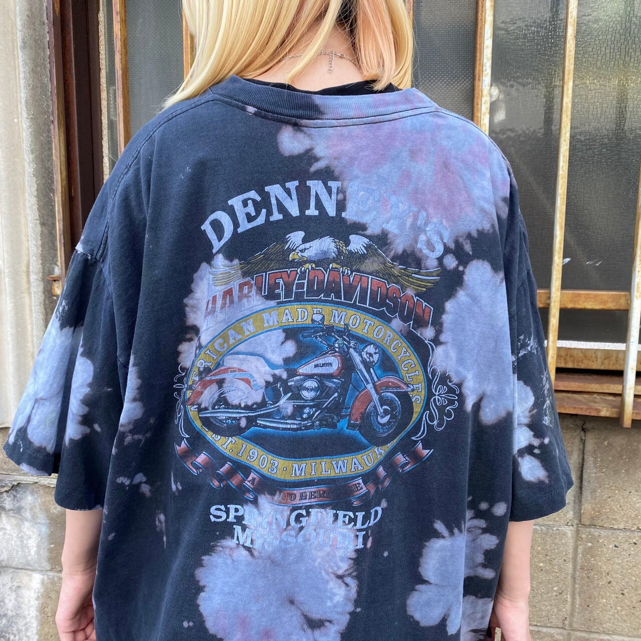 ビッグサイズ 90年代 USA製 Harley-Davidson ハーレーダビッドソン イーグル 両面プリントTシャツ タイダイ染め ヴィンテージ  メンズ2XL相当 古着 シングルステッチ バックプリント 90s ビンテージ ヴィンテージ モーターサイクル バイクTシャツ チャコールブラック 墨黒 