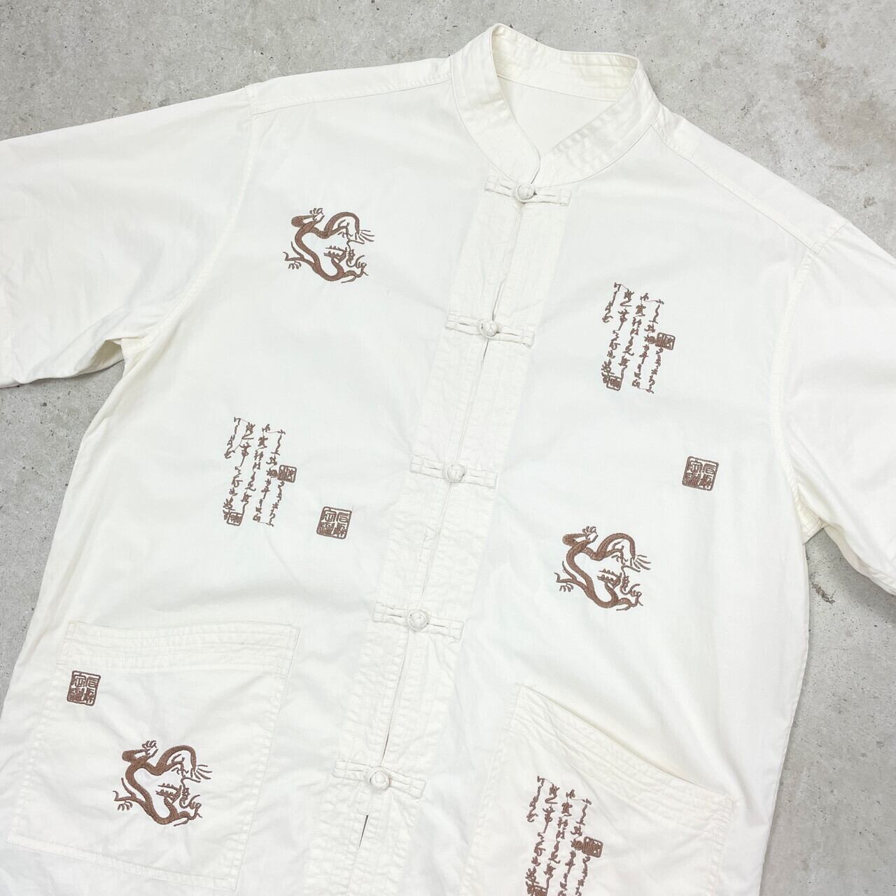 海外 ファットファーム 刺繍 総柄 フォトプリント 半袖 柄シャツ 2XL