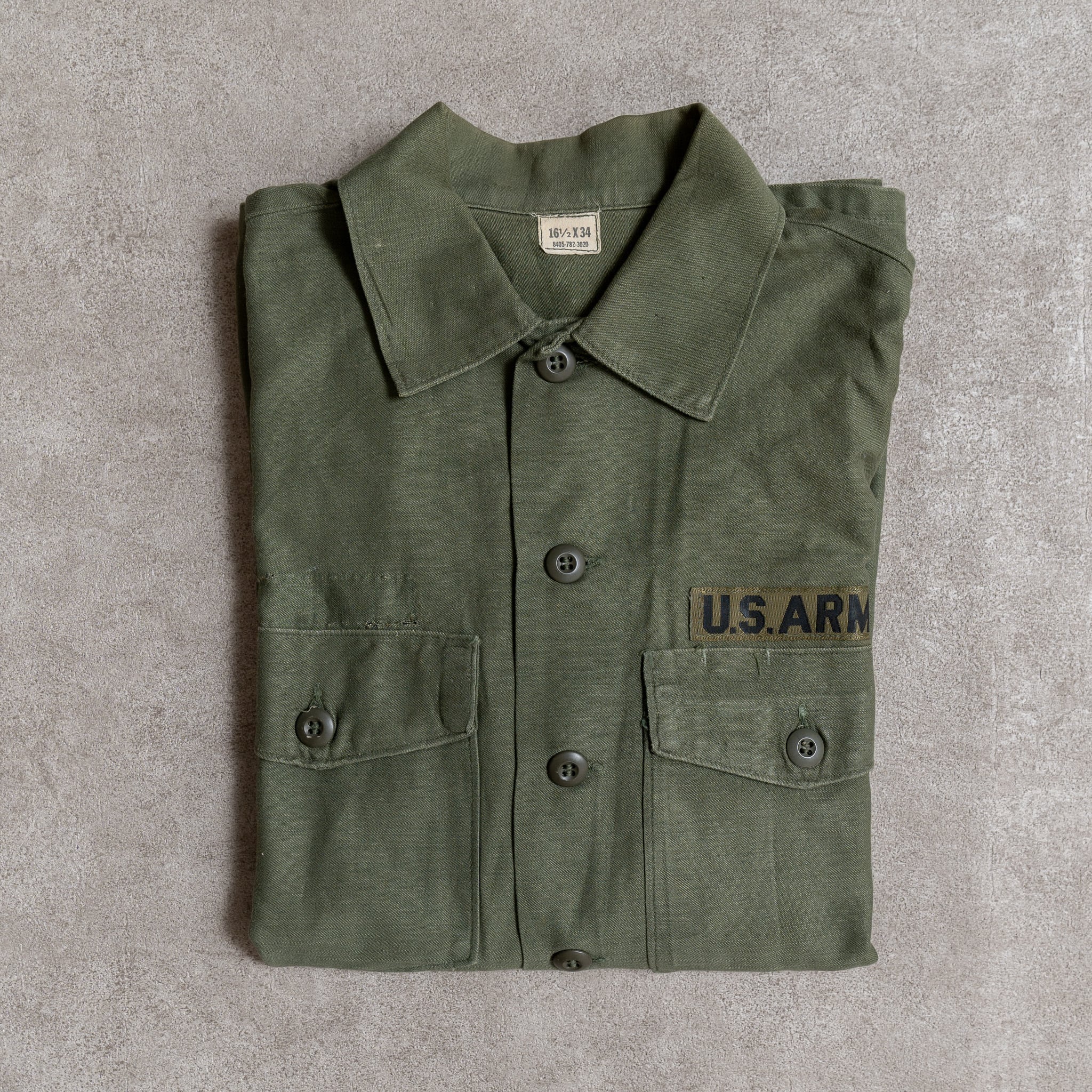【16 1/2】U.S.Army 70's OG-107 Utility Shirt Cotton100% "Used" 実物 アメリカ軍 ユーティリティーシャツ コットン No.202