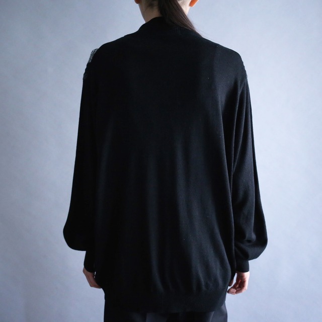 monotone 3D knit pattern switching design zip-up middle-neck jacket