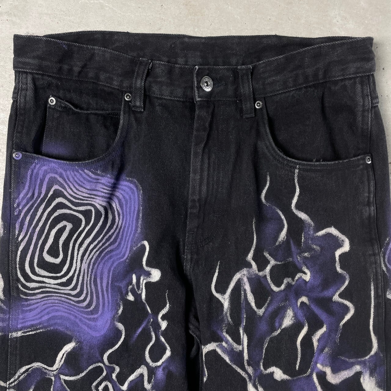 ペイントカスタムデニムパンツ ブラックデニムパンツ リメイクデニム