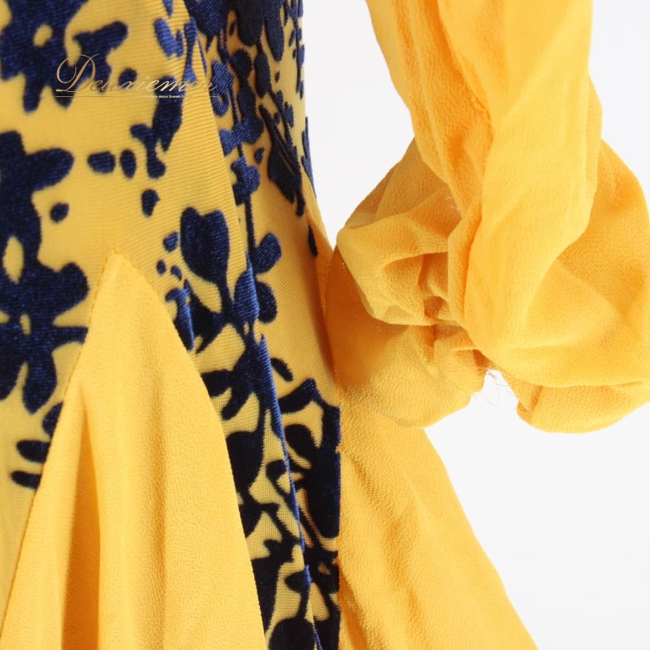 社交ダンス 衣装 スタンダード ドレス ワンピース レッスンウェア パーティドレス ブラック系 ネイビー系 イエロー系 黄色 青 紺 黒 長袖 青系 総柄 柄ワンピース フレアスカート スカート広がる ホースヘア ボリューム ダンス映え ドレスワンピース パーティー用 結婚式 二次会 舞台衣装 発表会 レッスン 初心者 中級者 練習用 レディース 襟なし クラシック モダン 対応コーデ