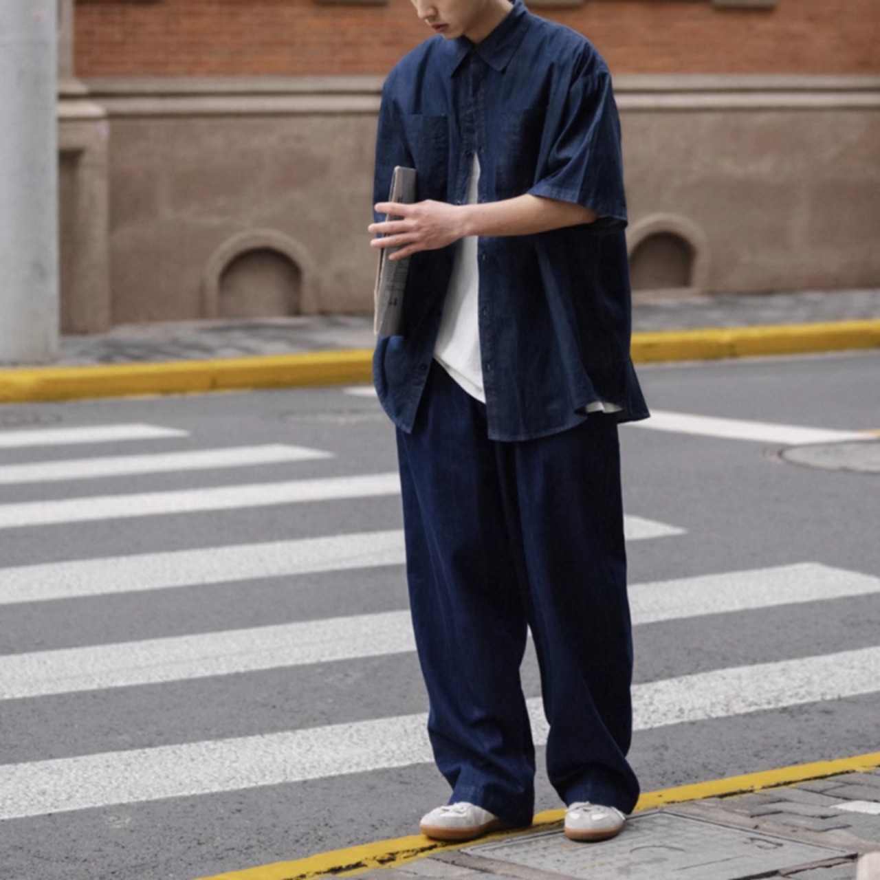 薄デニム半袖サマーワークシャツ　0721