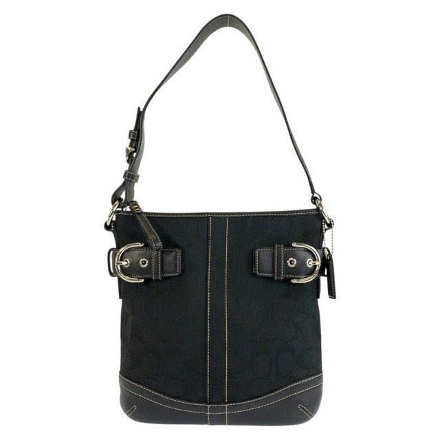 コーチ シグネチャー スモール ソフトダッフル ショルダーバッグ 3577 ブラック 黒 キャンバス レザー レディース COACH 中古