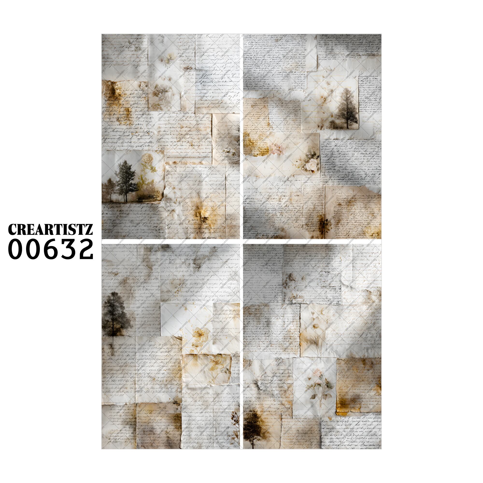 00632 背景 コラージュ素材 オリジナル 12枚セット (4種類×3枚) ペーパー/ステッカー CREARTISTZ