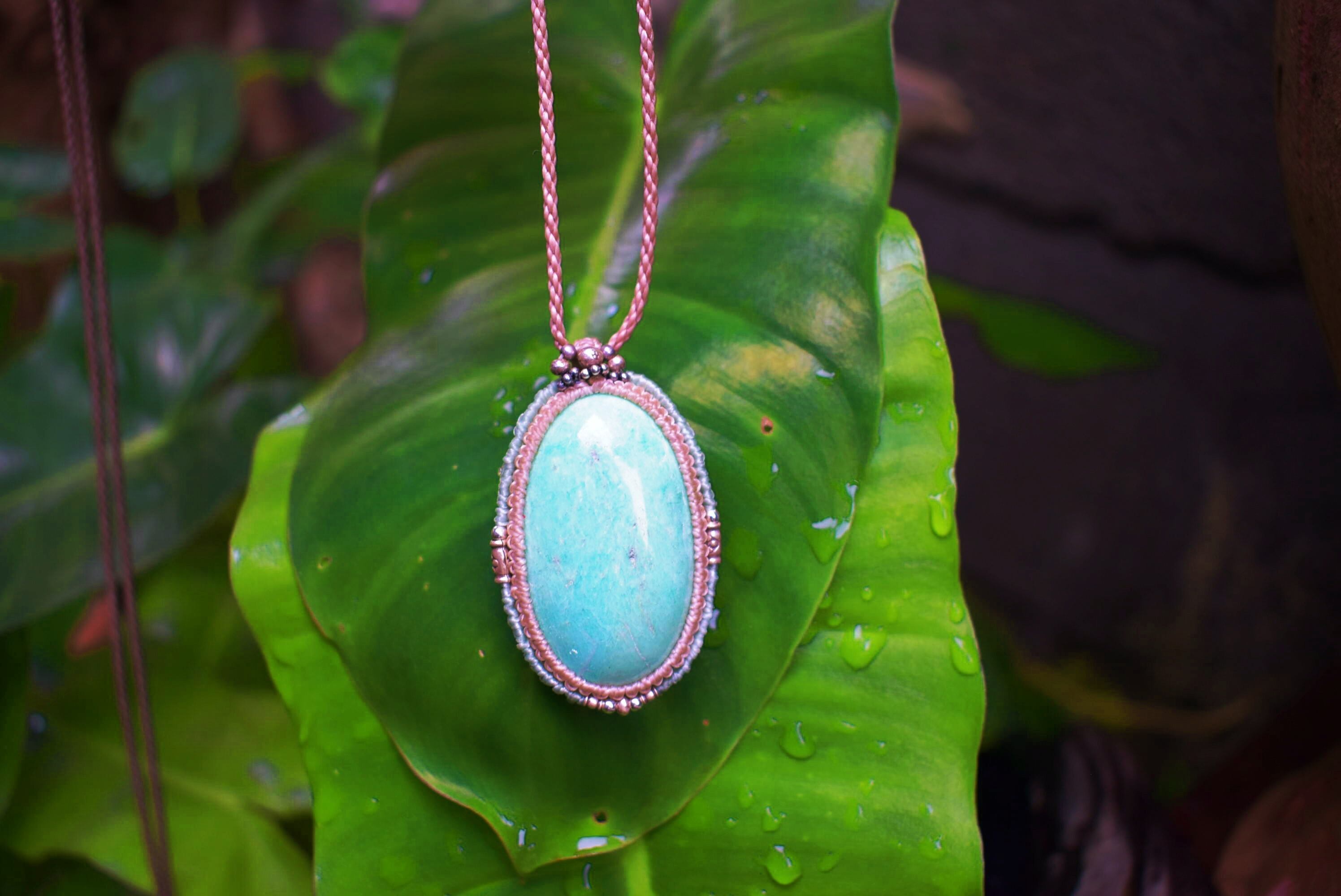 爽やかグリーン★クリソプレーズ マクラメペンダントcrs003