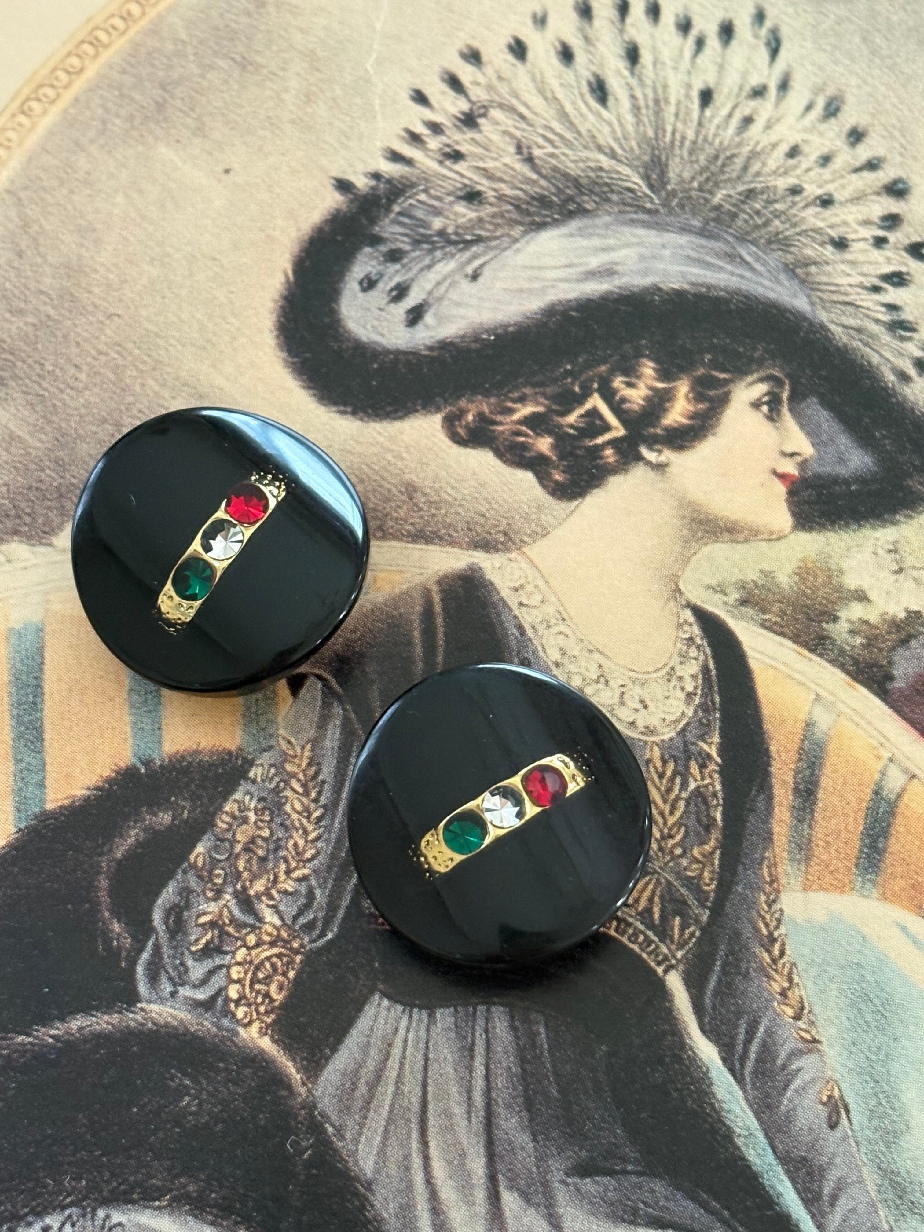 19mm Japanese ヴィンテージボタンストーン ブラック×ゴールド シック 樹脂ボタン 高級 アクセサリーパーツ 装飾材