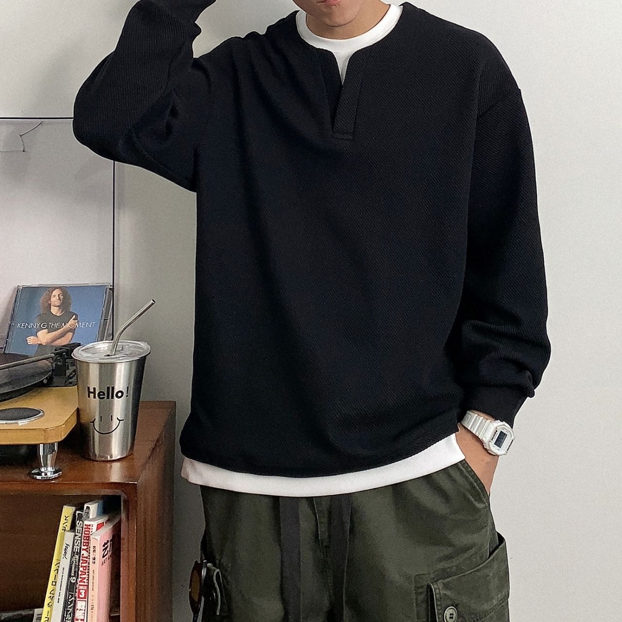 フェイクツーピース重ね着風ロングTシャツ　1125