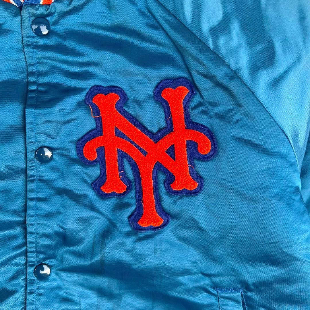 80s USA製 Chalk Line ナイロンスタジャン S メッツ ブルー ニューヨーク・メッツ New York Mets MLB ストリート  HIPHOP B系 サテンスタジャン ワッペン