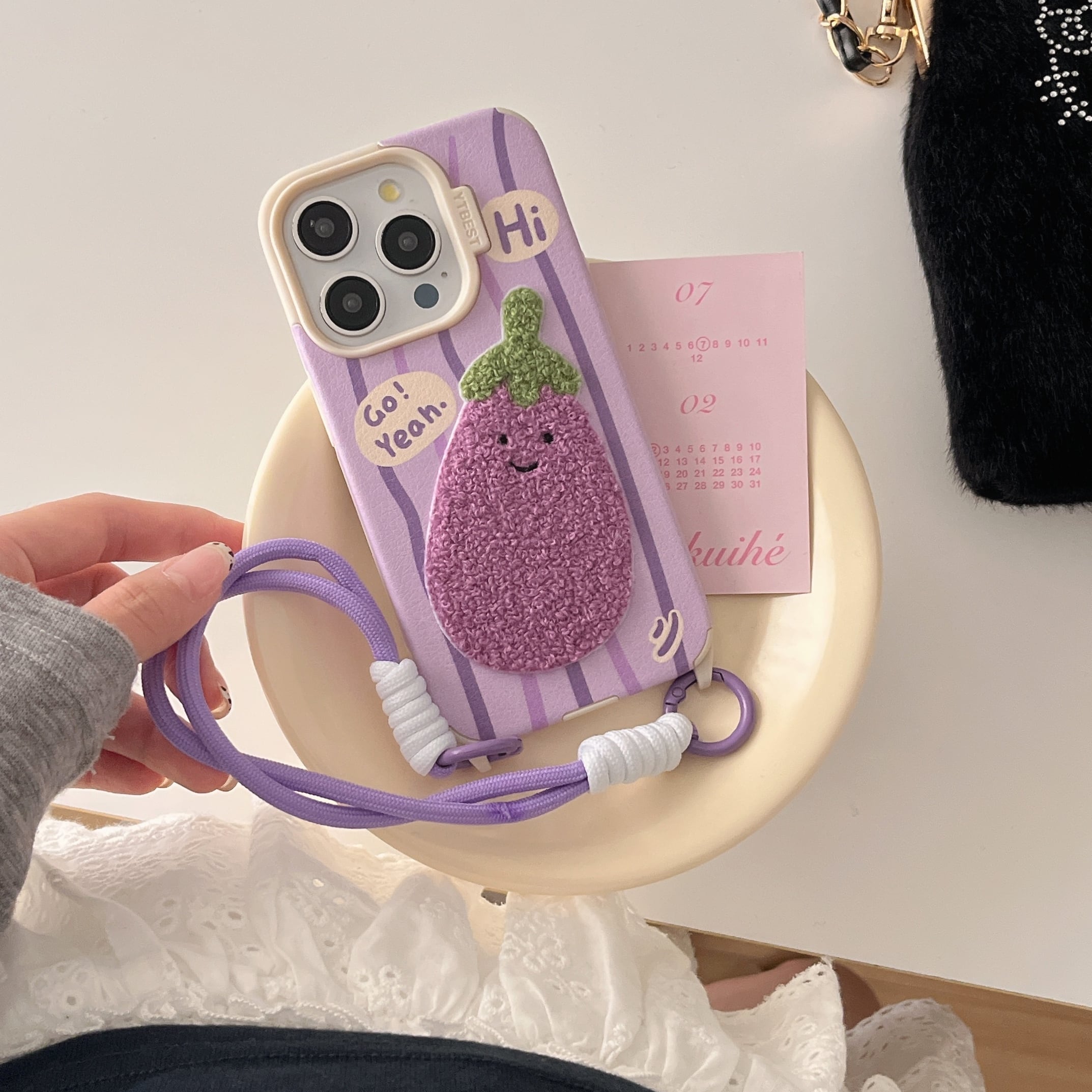 なす 刺繍 iphone 17 16 15 14 13 ケース 可愛い ナス ハンド