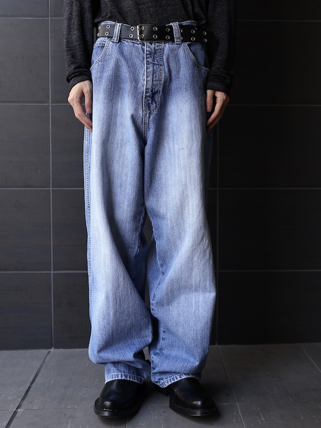 straight washed denim pants
