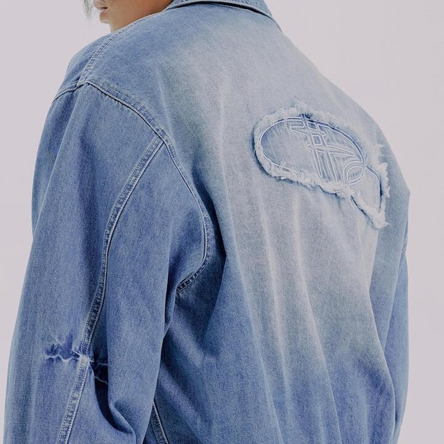 SHINING LOGO WASHED DENIM JACKET_BLUE