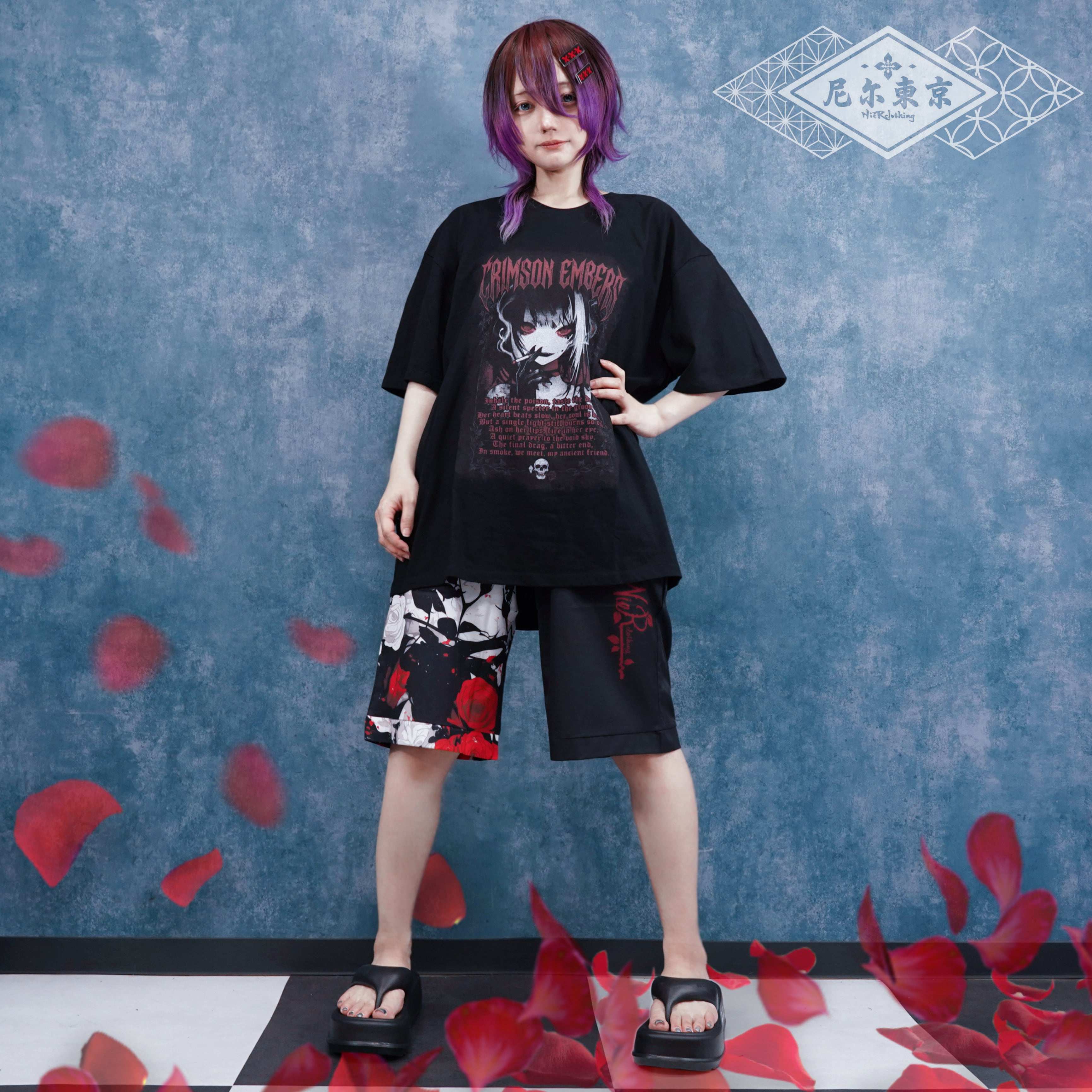 TWO-TONE甚平ハーフパンツ【RED ROSE】 | NIER CLOTHING