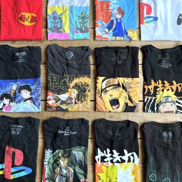 1点物◇うずまきナルトNARUTO黒アニメプリントTシャツ古着メンズSM