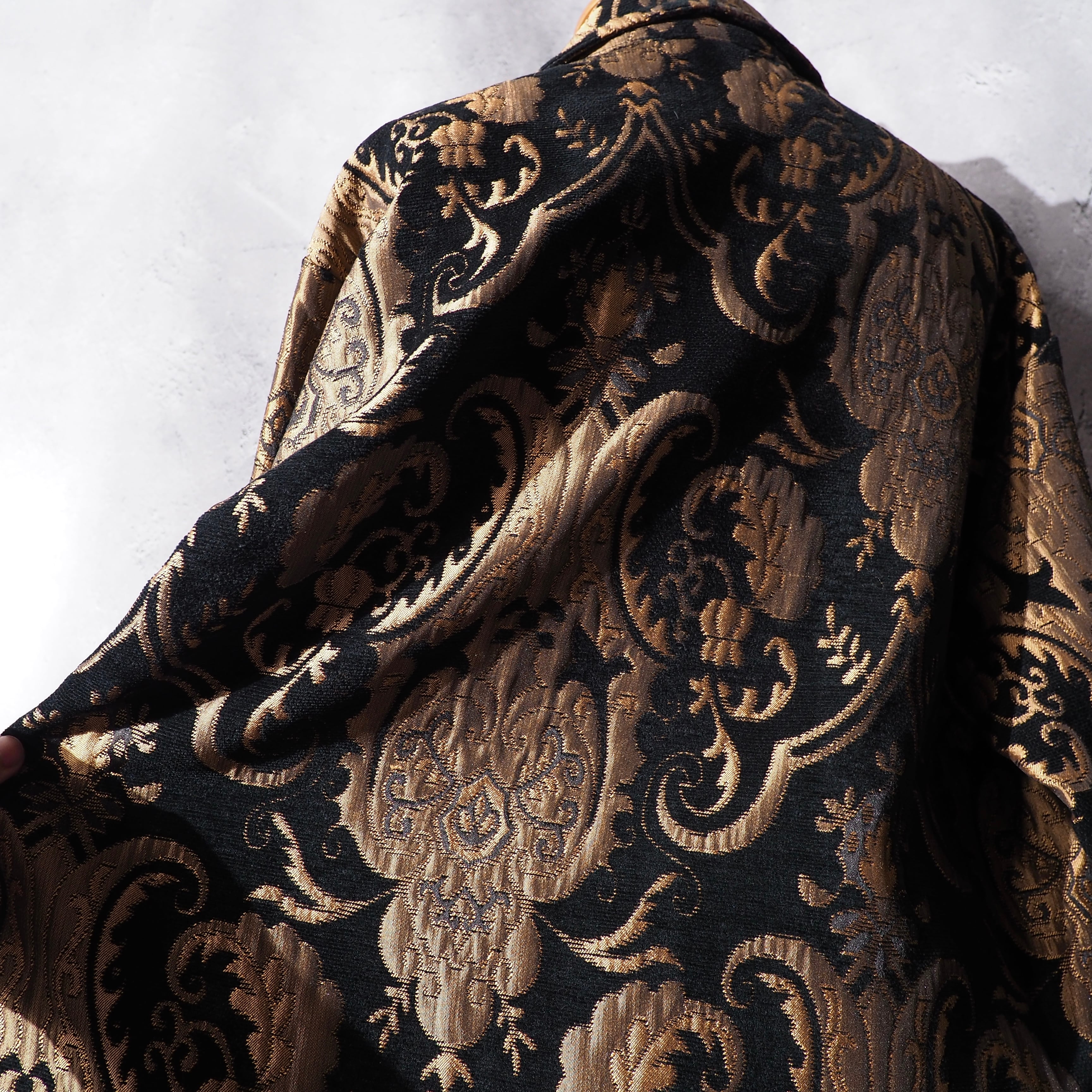 Black shiny × luxury pattern gobelin weaving vintage jacket (made in Usa)