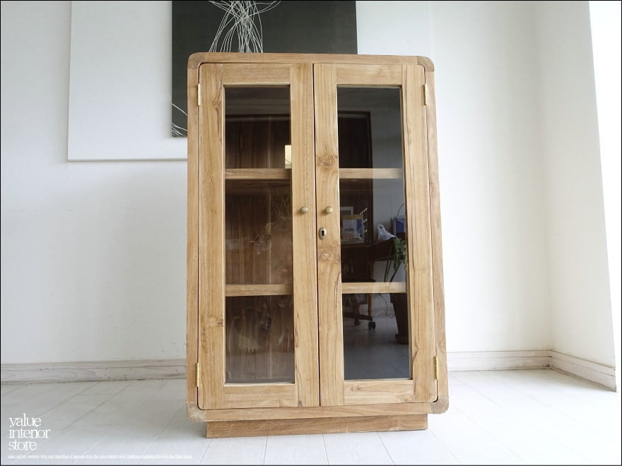 「 U 様 サイズオーダーキャビネット 」チーク無垢材 ガラスケースNim/N コレクションケース 陳列ケース 店舗什器 ショーケース 食器棚 飾り棚 銘木家具