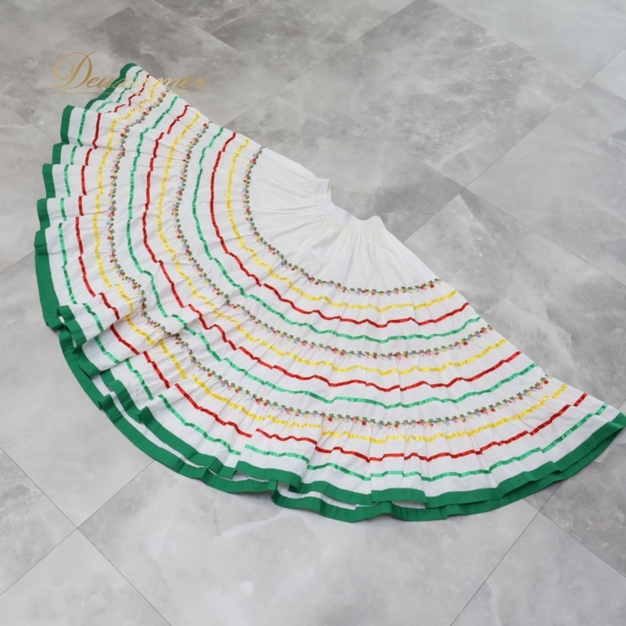 フォークダンス 衣装 スカート ホワイト系 ルイス LOUIS 刺繍 花 白 黄 赤 緑 チロリアン チロルスカート カントリー 明るい 爽やか ダンス衣装 イベント 練習 レッスン イエロー系 レッド系 グリーン系 ピンク系