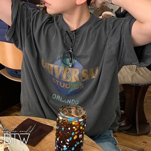 【韓国メンズファッション】フロントプリントTシャツ シンプル カジュアル アメカジ ユニセックス ラウンドネック BW2470