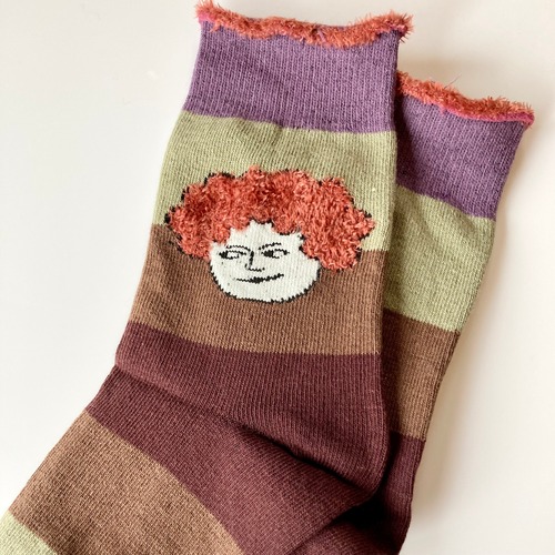 もじゃもじゃ頭の顔ソックス