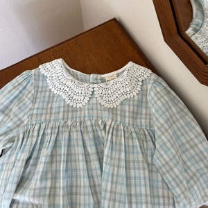 秋レース襟チェック柄ワンピース