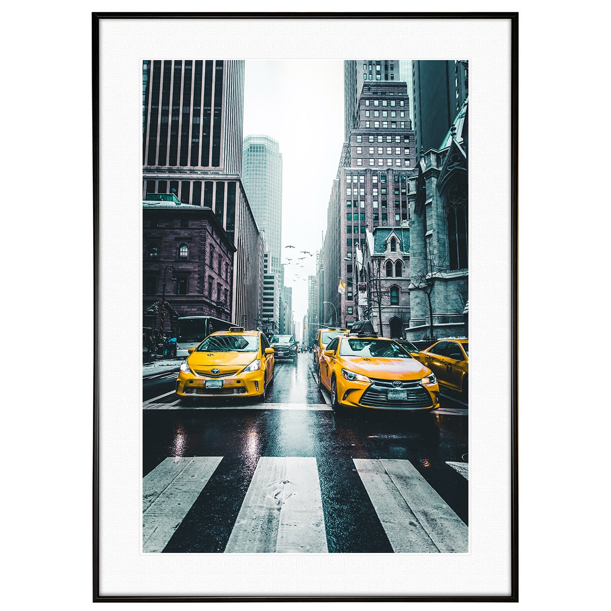 NY タクシー 印刷物 ホワイトフレーム付き アメリカ写真 ニューヨーク