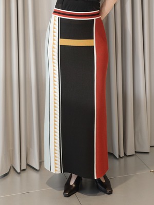 【25AW】Mame Kurogouchi マメ クロゴウチ / Geometric Pattern Knitted Skirt / ニットスカート　