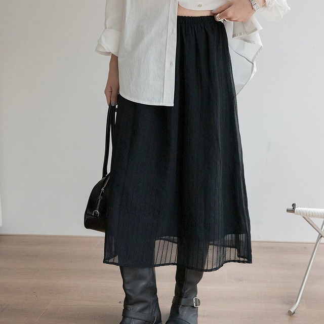 Sheer gathered long skirt　2litr06146