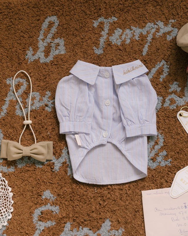 予約販売　Brownie Shirt (French ver.) / Blue 　ブラウニーシャツ／ブルー（※ヘアバンドオプション）韓国犬服　　kiki&nini