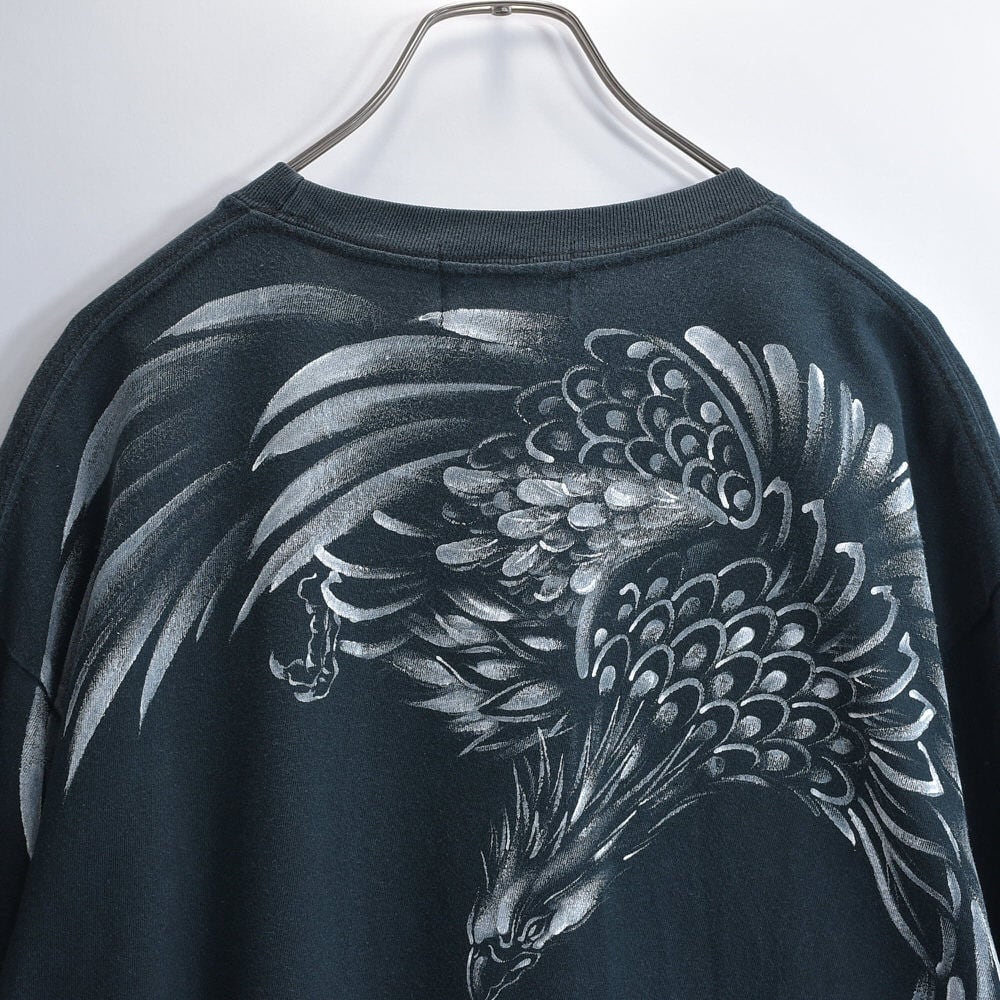 00s JUVENILE DELINQUENT ジュベナイル・デリンクエント 和柄 水墨画 鳳凰 両面プリント Tシャツ y2k ストリート ジャパンヴィンテージ ブラック ビンテージ 古着 メンズXLサイズ