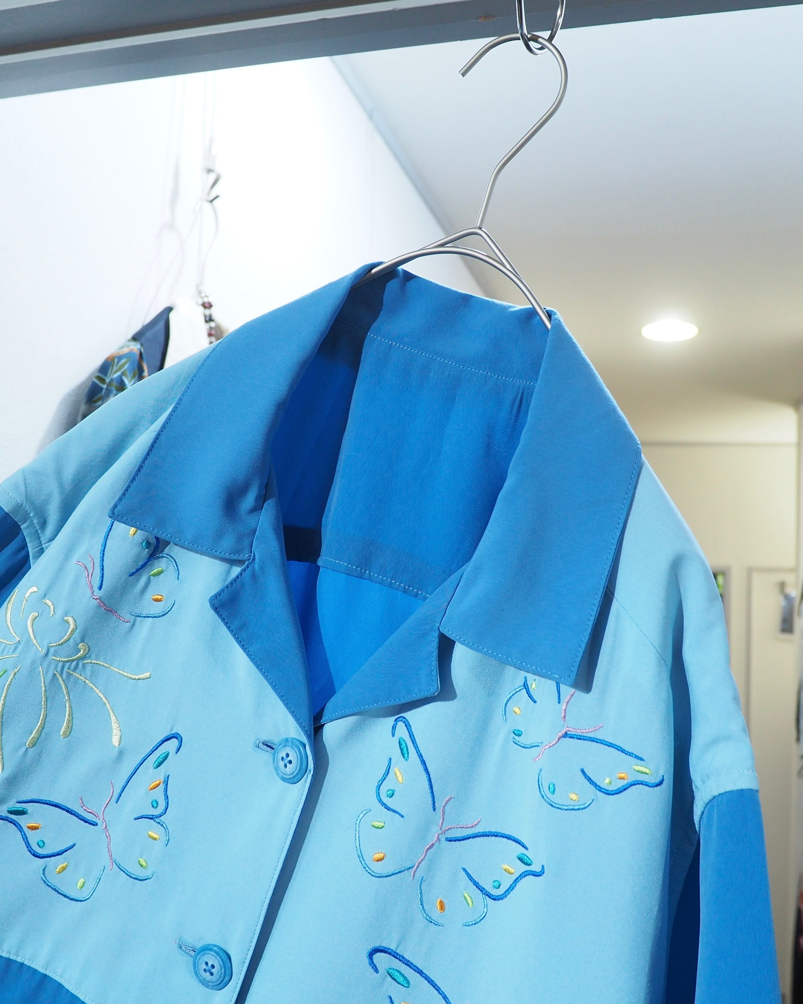 Beautiful Butterfly Embroidery vintage loose Open collar SS shirt