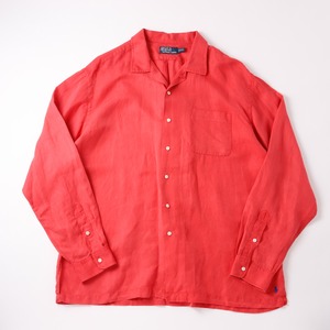 【極美品】90s Ralph Lauren special linen silk open collar shirt   "CALDWELL" coral mint condition  ／ 90年代 ラルフローレン スペシャル リネン シルク オープンカラー シャツ コードウェル 長袖 サイズXXL コーラル サマーシャツ 夏服