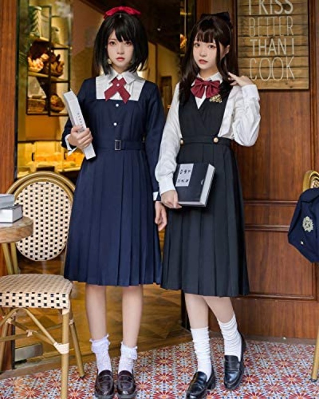 Jpcs 制服 森ガール ワンピース ロリータ コスプレ 女子高生 女装 ロリータ服 大きいサイズ ワンピース Jk 制服 セット 学生服 ブラウス プリーツスカート Cosplay Lolita 学園風 アニメ コスチューム 学園祭 文化祭 仮装 通勤 ゆめかわいい ブラック M Az Japan