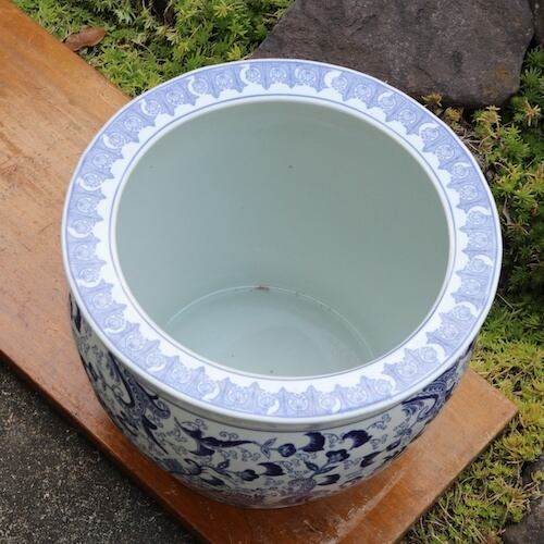 新品 ∅42 陶器 睡蓮鉢 大型 メダカ鉢 白 ホワイト ルーバー 高級 MWH