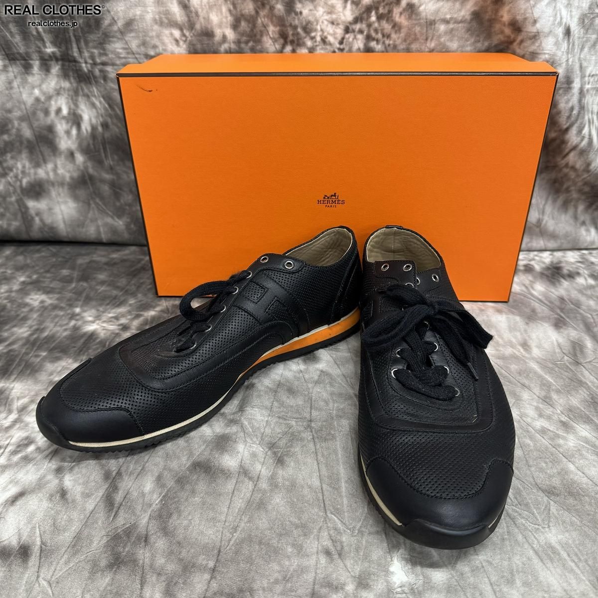 HERMES/エルメス パンチング レザー スニーカー ブラック/43  