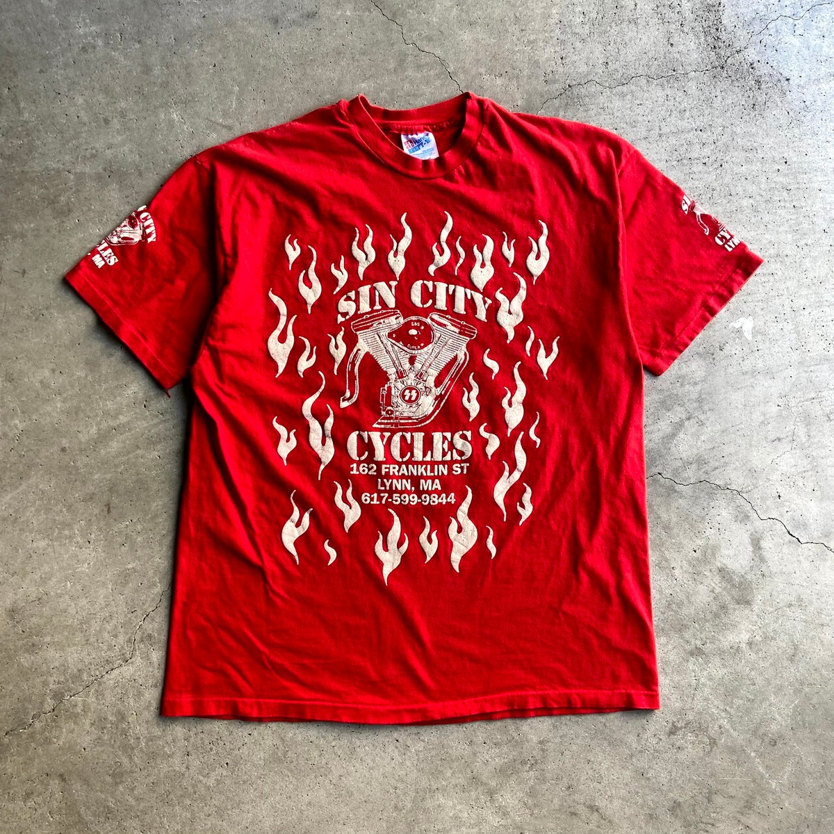 90年代 USA製 SIN CITY CYCLES ファイヤー柄 バイク モーターサイクル 