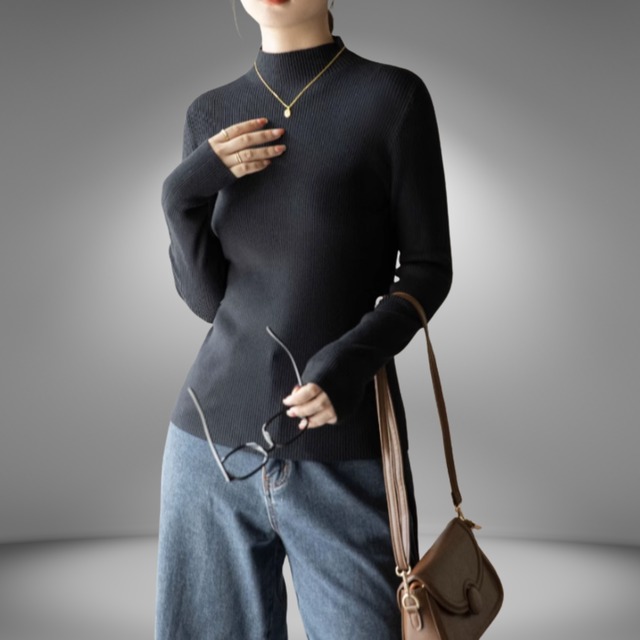 ミドルネックニットシャツ（2color） A0501
