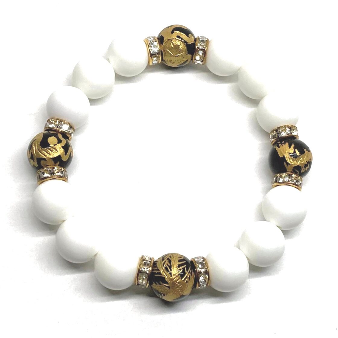 12mm 四神獣金彫オニキス×ホワイトオニキス パワーストーン 