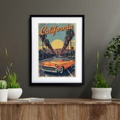California Dreamin’｜カリフォルニアの陽光とクラシックカーが描く自由のアートポスター｜レトロモダンな空間を彩るインテリアA4ポスター