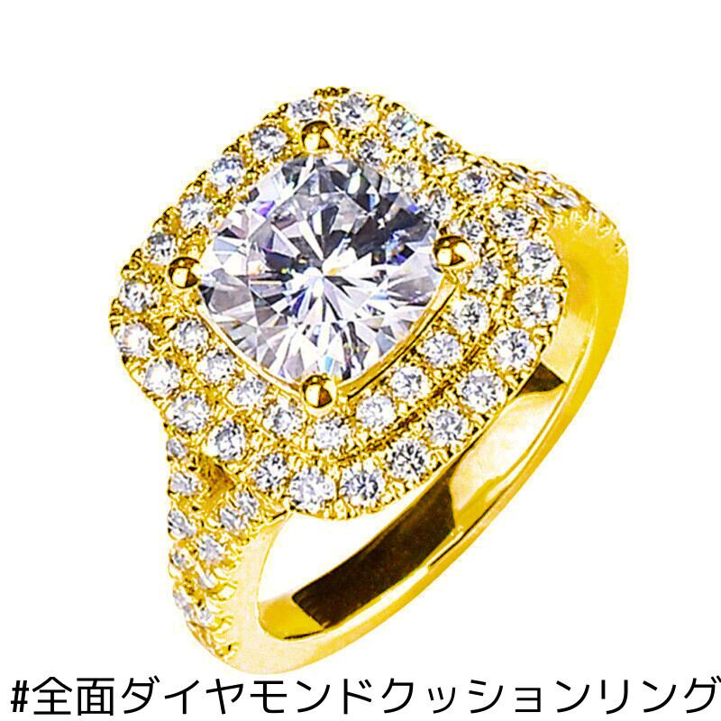 newデザイン】クッションカット モアサナイト ダイヤモンド リング  