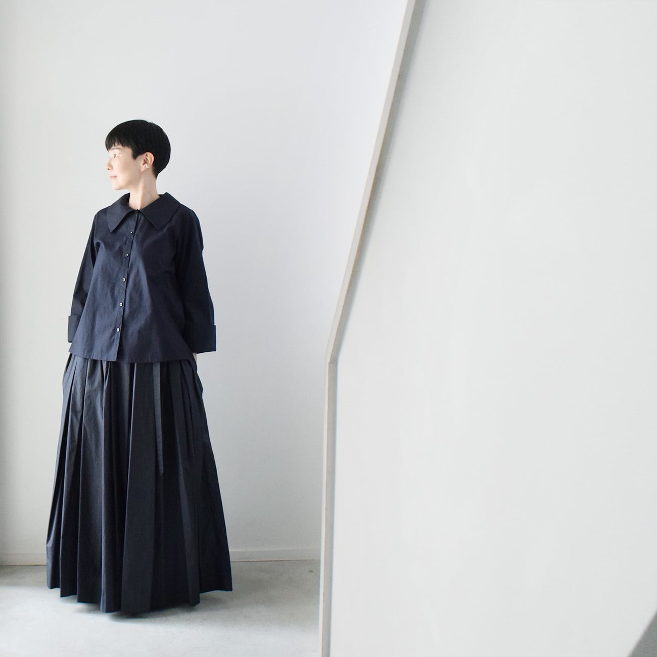 コットンボリュームギャザースカート：紺［SK19LSNV］ | skep-online shop