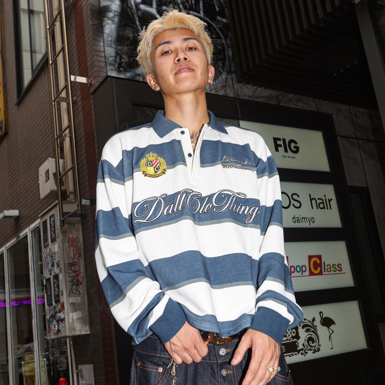 SCRIPT LOGO STRIPED RUGBY POLO SHIRT