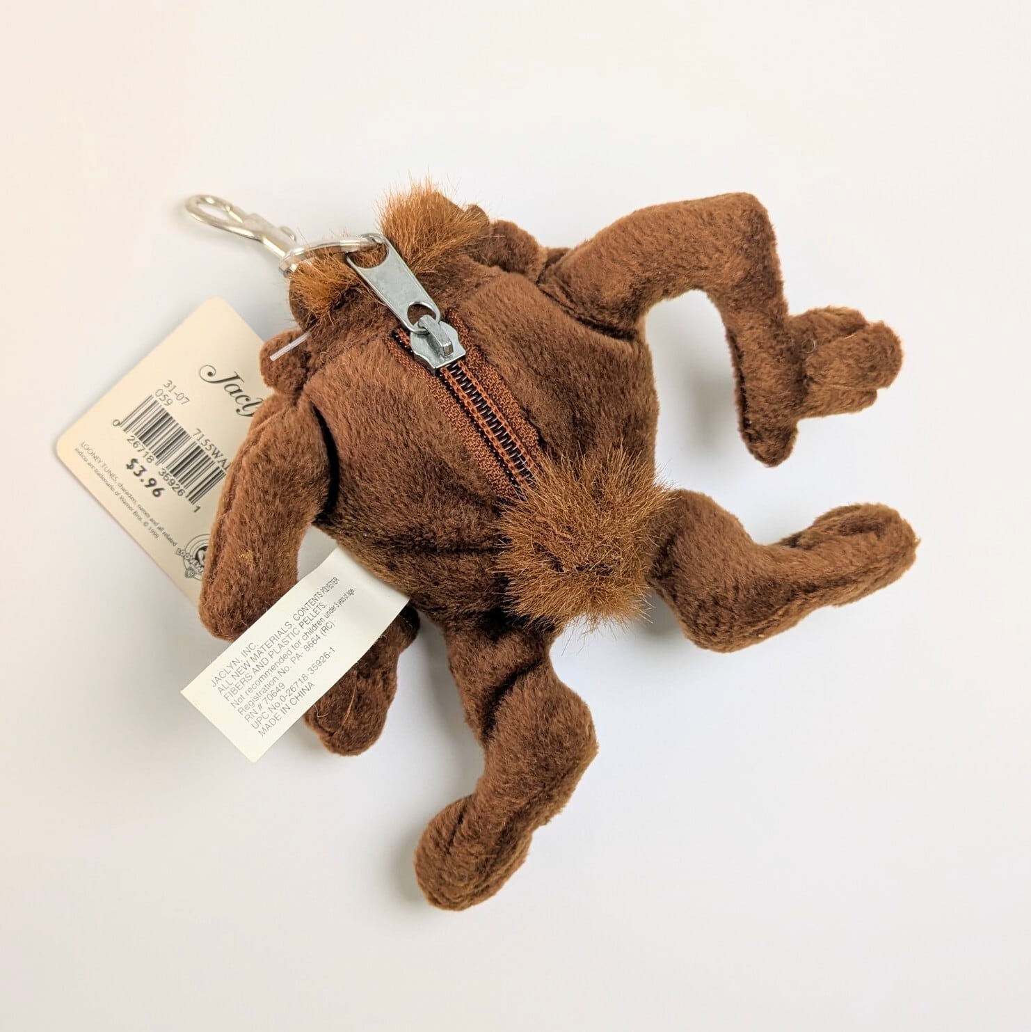 ☆VINTAGE 1999☆【 Looney Tunes ( ルーニーテューンズ )】 タズマニアンデビル / TAZ / ファスナー付きマスコットキーホルダー / ぬいぐるみキーホルダー / コインケース 〚アメリカン雑貨 アメトイ〛