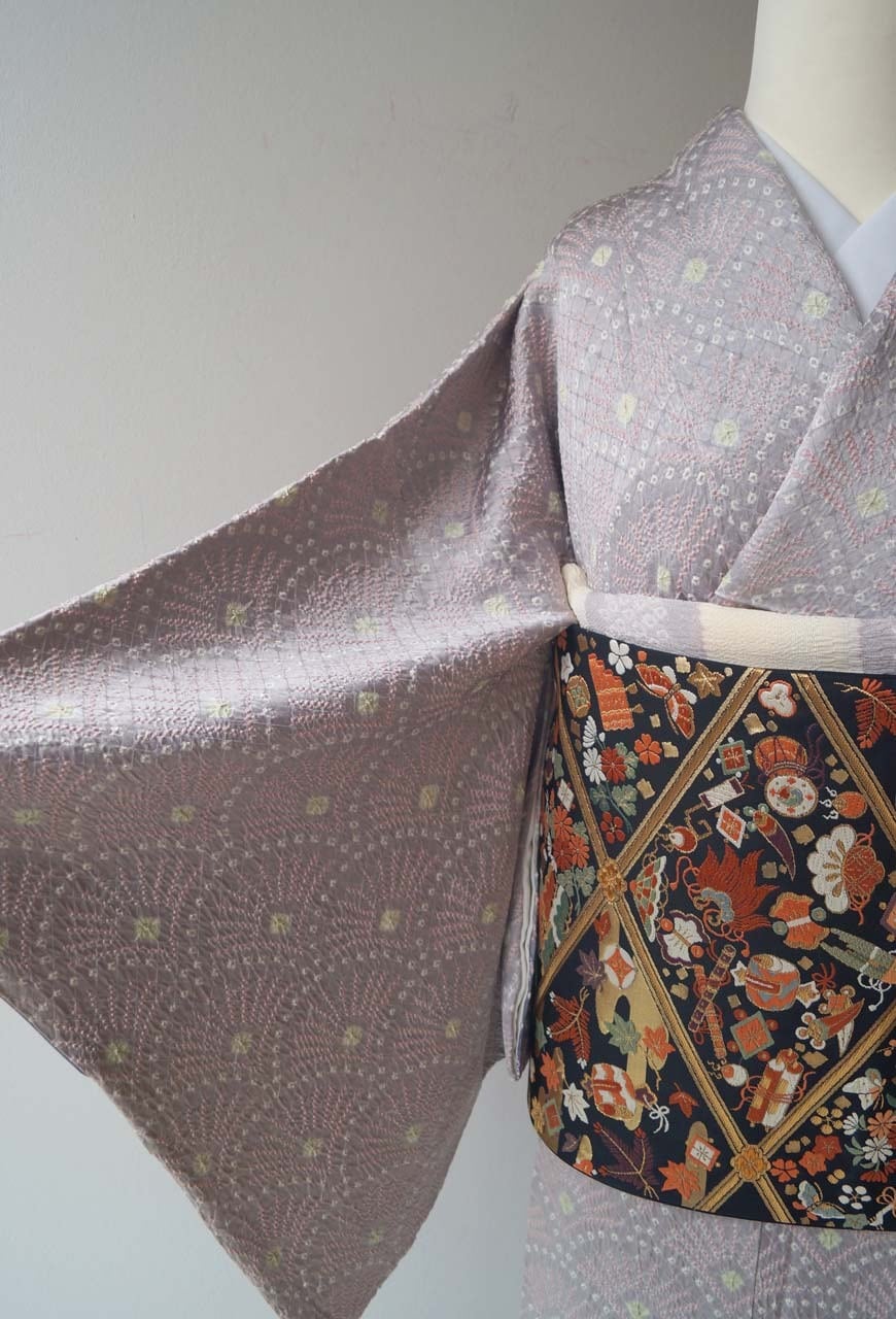 袷】紫色系暈かし 総絞り 青海波文 訪問着 | 大山キモノ・ちぇらうなぼるた