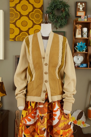 1960s-1970s Nubuck leather switching acrylic cardigan