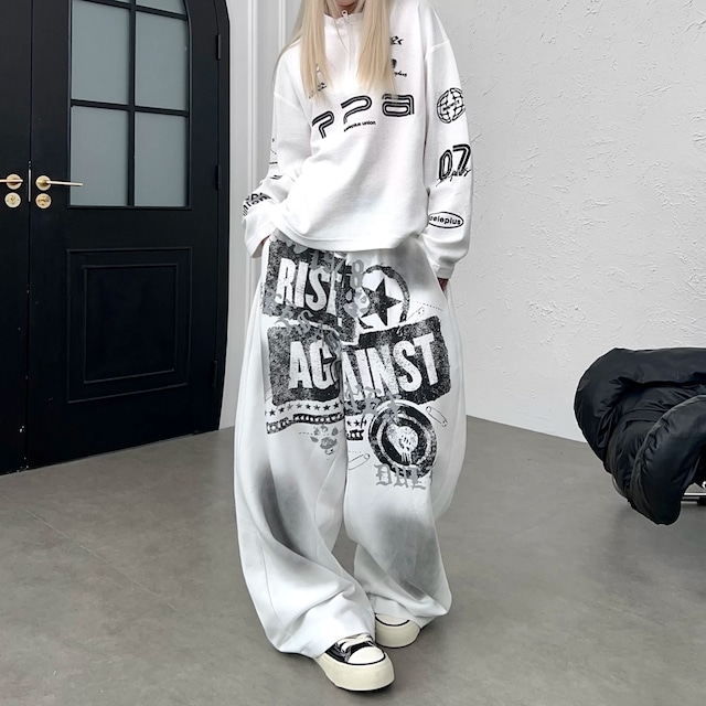 グランジグラフィックルーズフォルムカーブスウェットパンツ 2col R02540