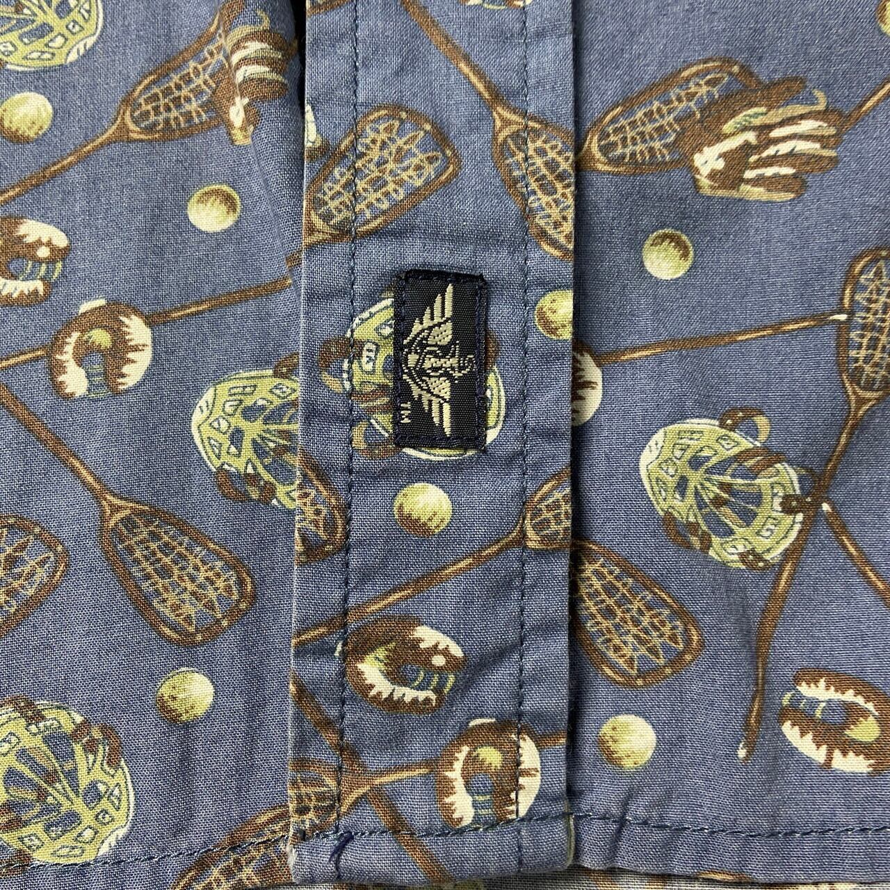 90年代 DOCKERS ドッカーズ ラクロス柄 コットン 総柄シャツ メンズL